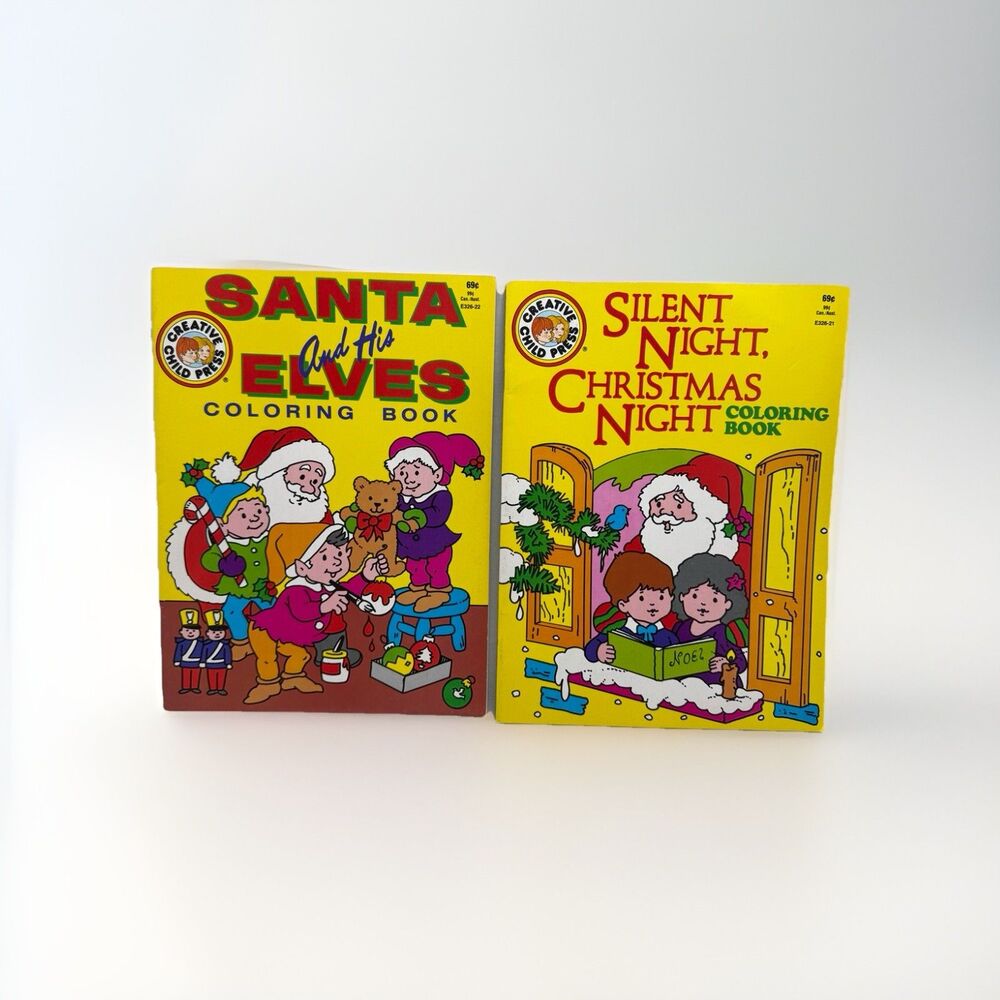 Creative Child Press Santa Elves Silent Night Christmas 2 Coloring Books Vintage